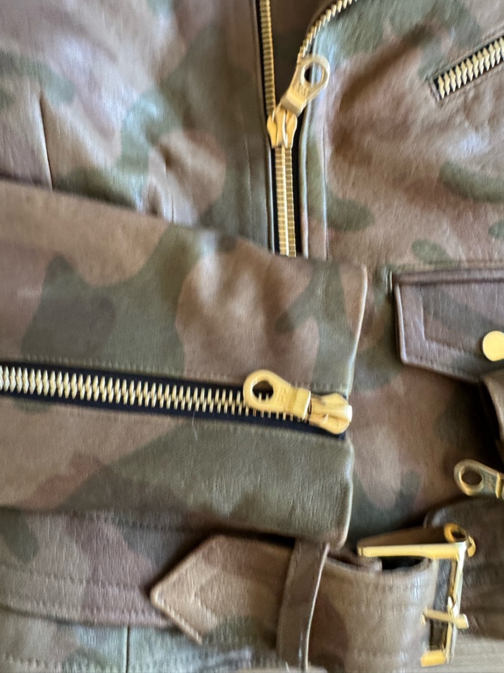 Camo Leather Moto Jacket with Gold Hardware from Kardashian closet/2022 or 2023 - Picture 7 of 11